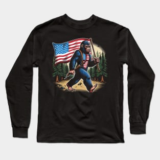 Bigfoot 4th of July American USA Flag Patriotic Kids Long Sleeve T-Shirt